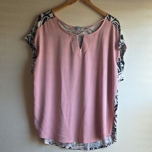 New-White Birch Pink Blouse with Black Patterned Sleeves